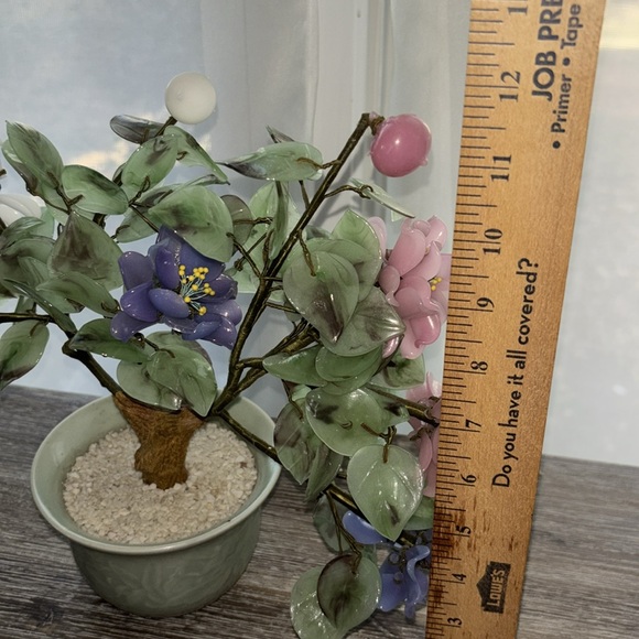 Vintage Jade Gemstone Bonsai Tree Rose Quartz Agate Carnelian Hand-carved Floral - Picture 14 of 15